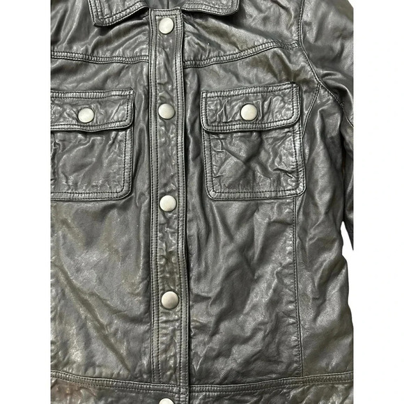 Treasure & Bond Black Long Sleeve Button Front Leather Biker Jacket Size XS - Picture 9 of 9